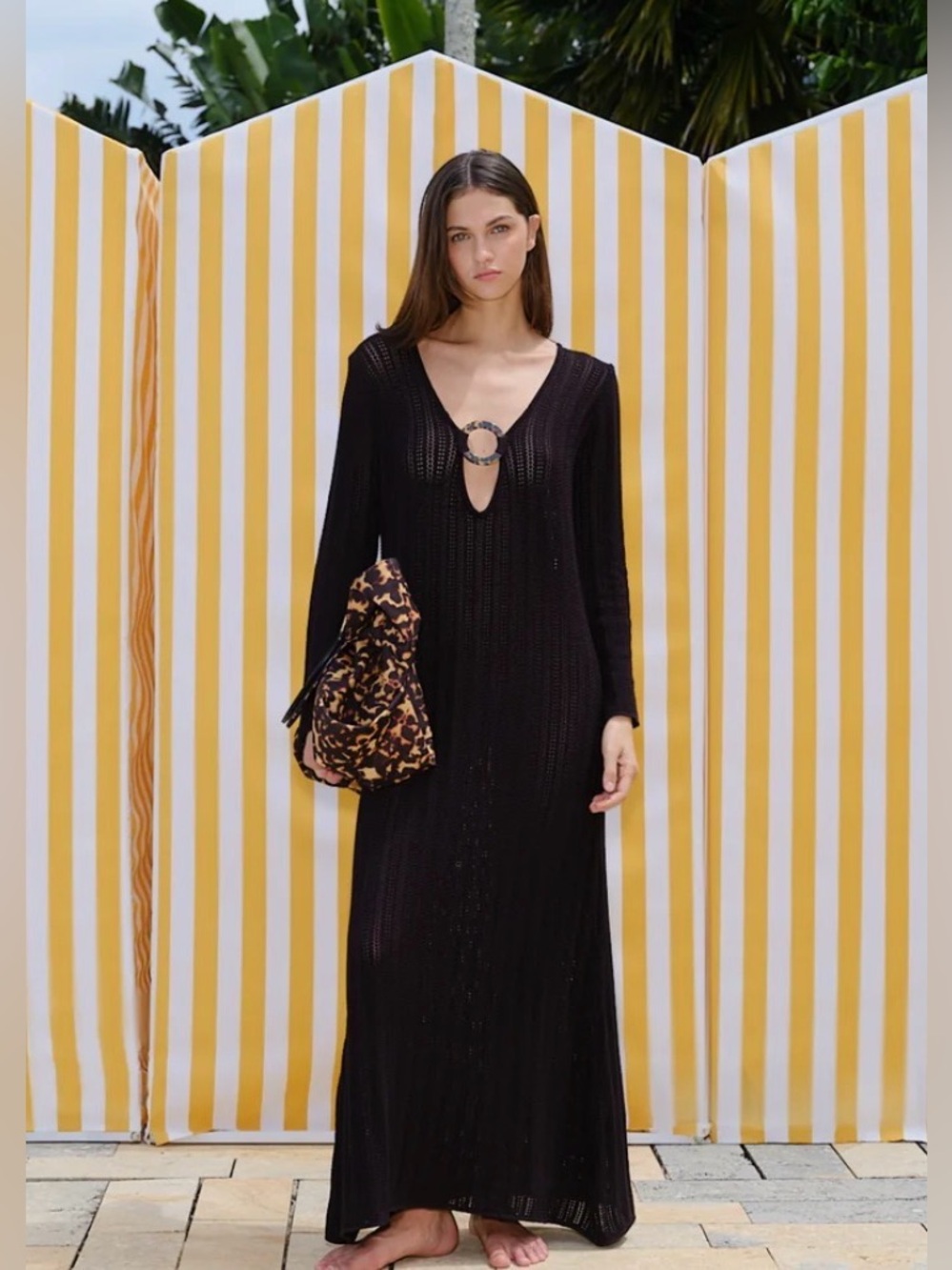 Baobab Moon Maxi Dress Black Mane Open Crochet Knit Sheer Luxe Coverup Size L